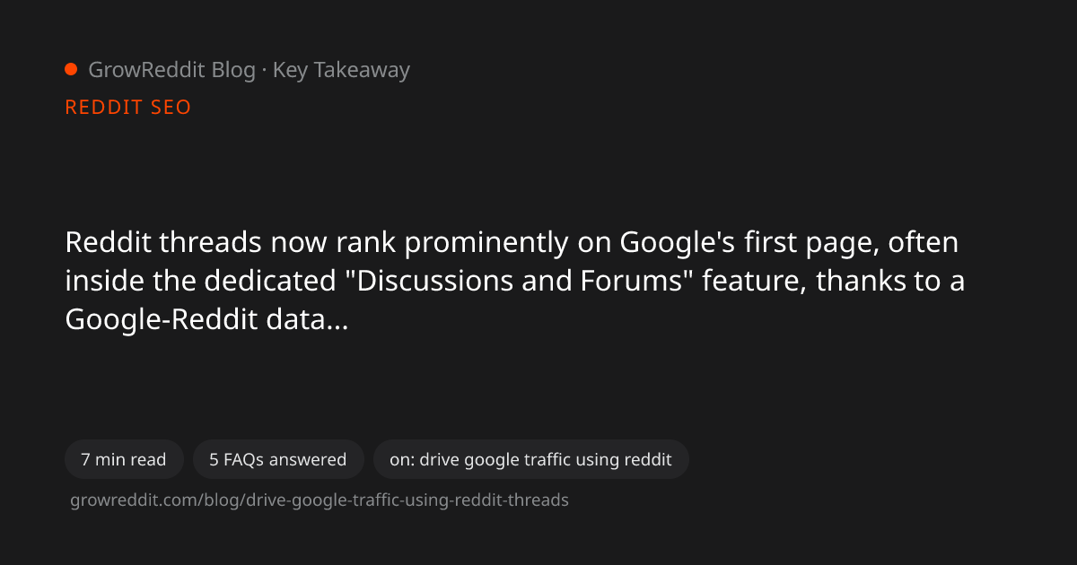 Key takeaway from How to Drive Organic Google Traffic Using Reddit Threads