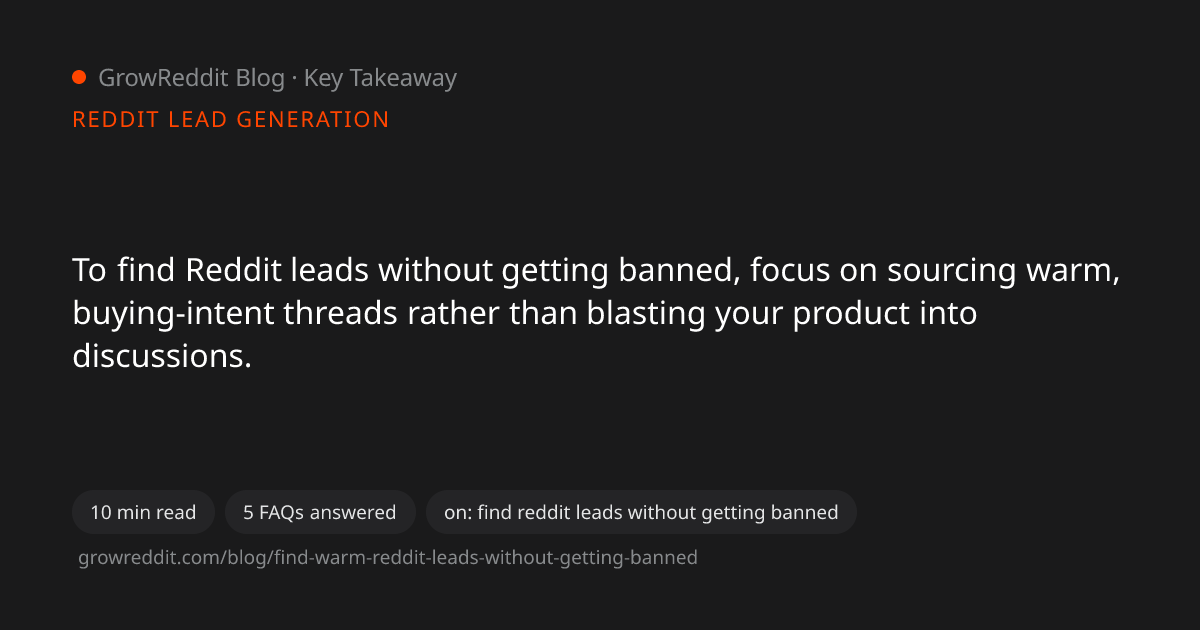 Key takeaway from Find Warm Reddit Leads Without Getting Banned: 2026 Guide