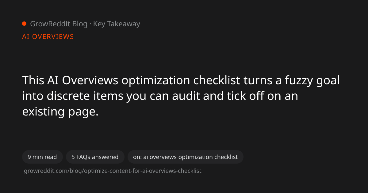 Key takeaway from AI Overviews Optimization: A Practical Checklist