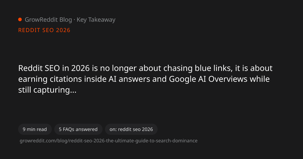 Key takeaway from Reddit SEO in 2026: The Ultimate Guide to Search Dominance