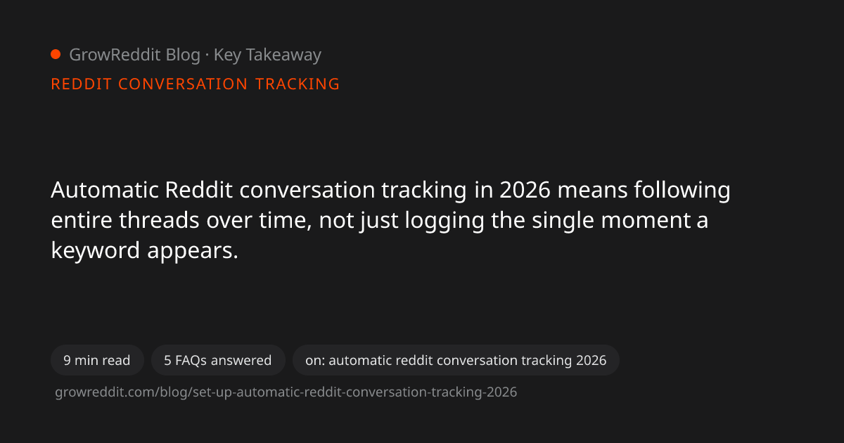 Key takeaway from Set Up Automatic Reddit Conversation Tracking in 2026