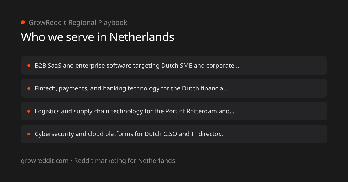 Reddit marketing in Netherlands: real local subreddits and served industries
